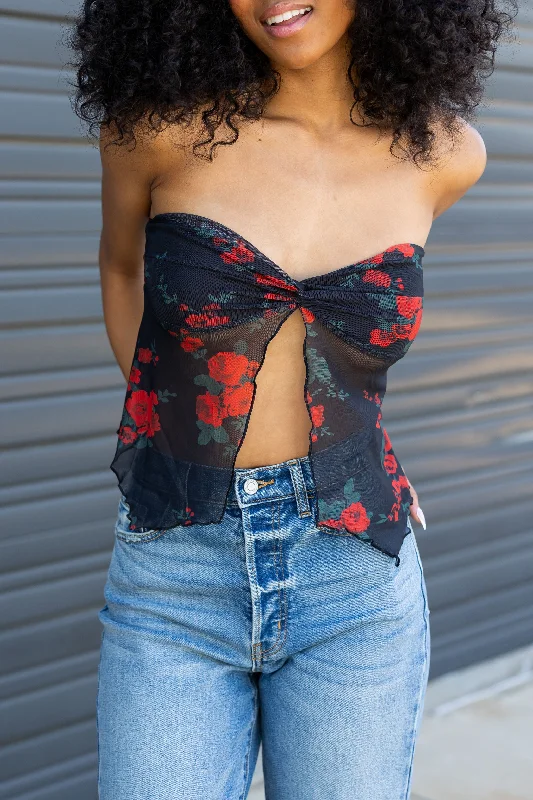 Floral Split Front Tube Top