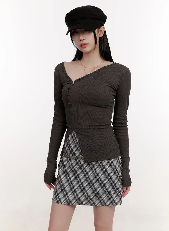 Asymmetric Buttoned Slim-Fit Long Sleeve Top CJ531