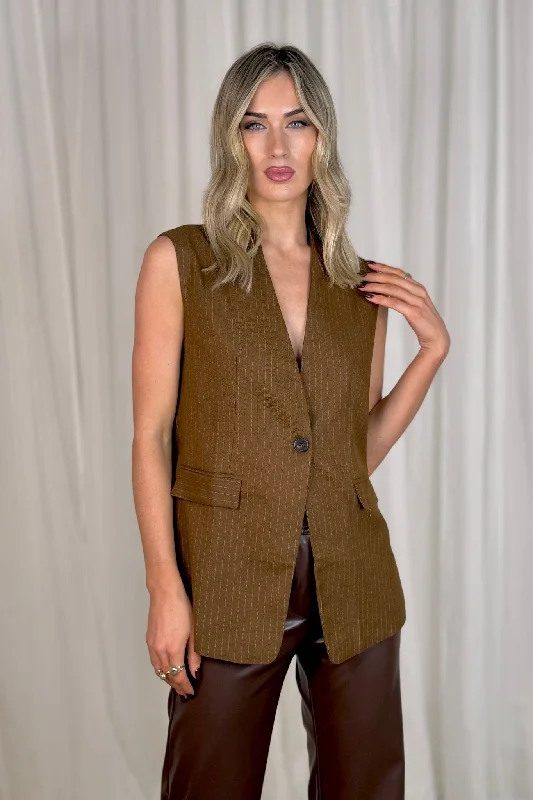 Iris Pinstripe Waistcoat In Chocolate