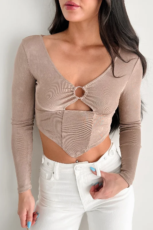 Enchanted Illusion Cut Out Long Sleeve Top (Soft Mocha)