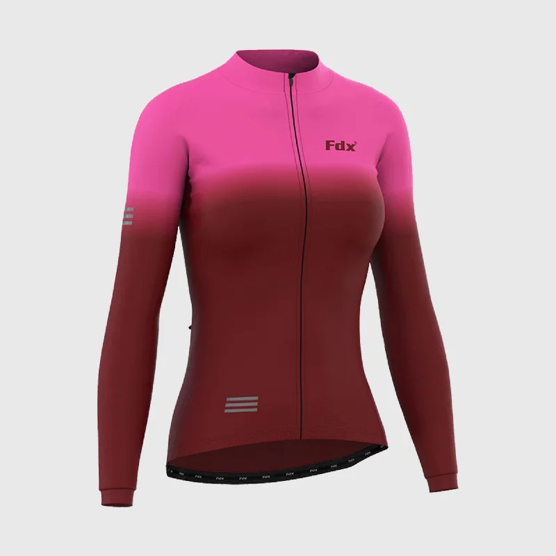 Fdx Duo Women's & Girl's Pink / Maroon Thermal Roubaix Long Sleeve Cycling Jersey