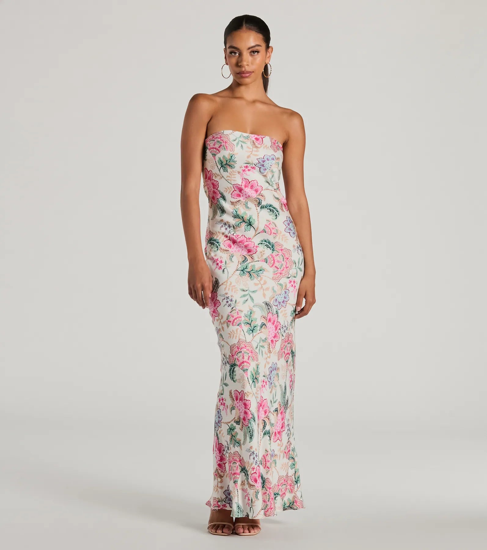 Boho Aesthetic Strapless Tie Back Paisley Maxi Dress