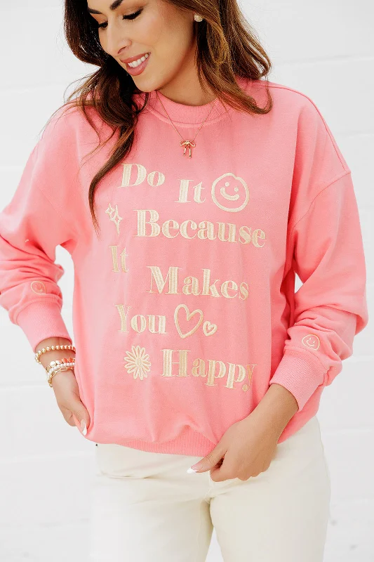 Makes You Happy Embroidered Graphic Crewneck