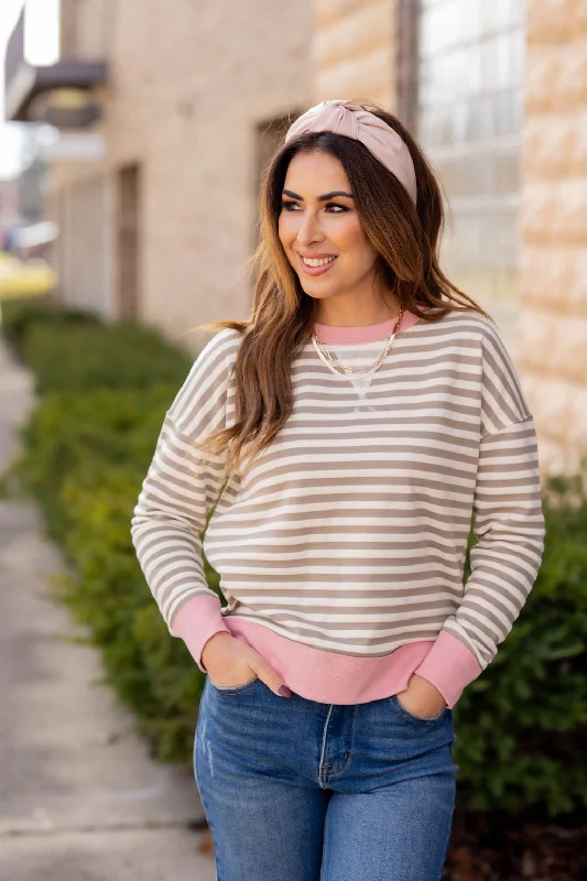 Color Trim Striped Sweatshirt