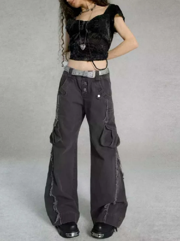 Straight Loose Washed Distressed Trumpet Mop Pants [S0000009022]