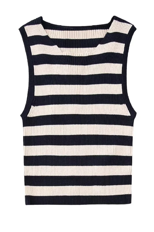 'Edwina' Stripe Sleeveless Knit Top