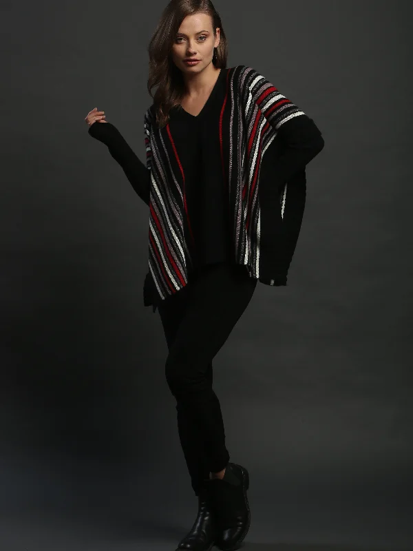 V Neck Sleeved Poncho Sweater