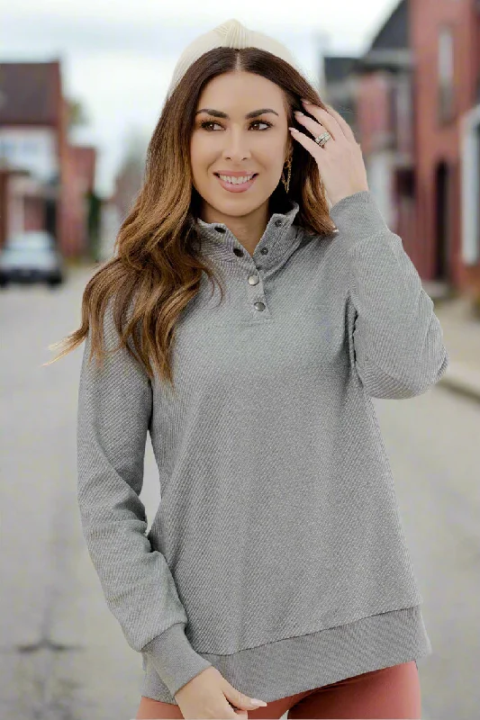 Lightly Ribbed Four Button Pullover