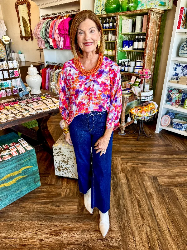 Watercolor Floral Top: Pink