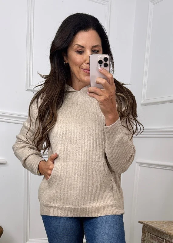 Josie Beige Ribbed Knit Hoodie