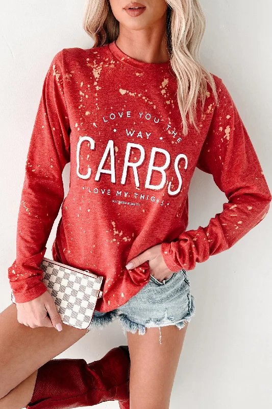 "The Way Carbs Love My Thighs" Graphic Long Sleeve Shirt (Red)