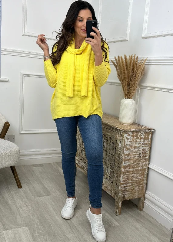 Norella Yellow Knit Top With Scarf