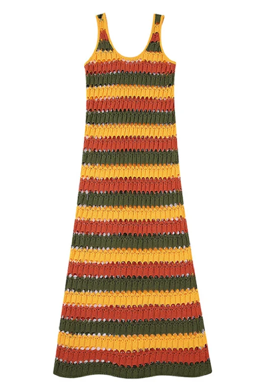 'Pia' Stripe Crochet Sleeveless Dress