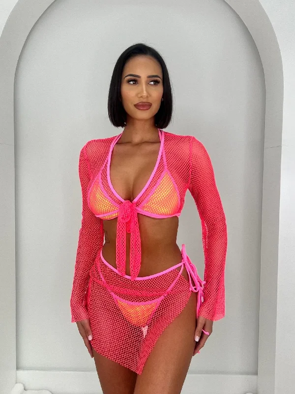 TULUM NEON COVER UP TOP -NEON PINK