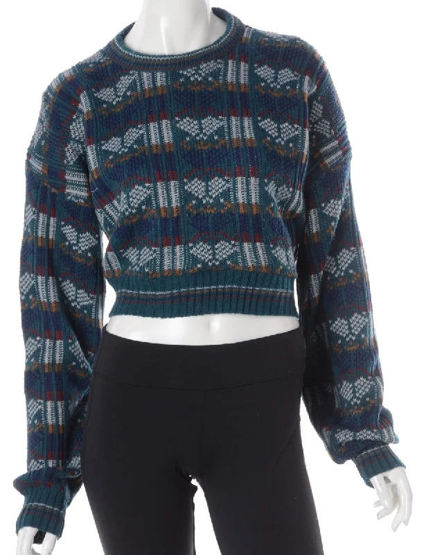 Label Graphic Pattern Cropped Jumper