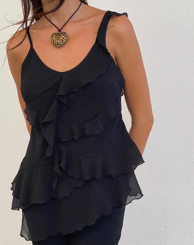 Irama Asymmetric Ruffle Top in Black