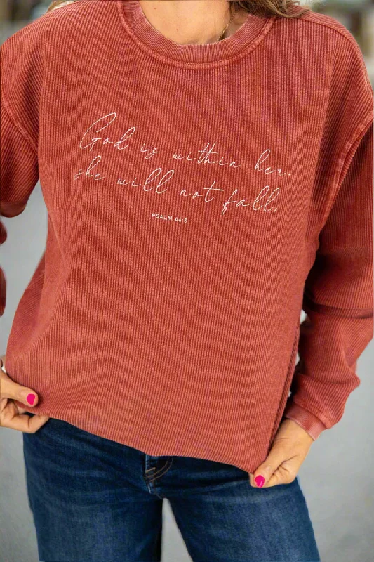 God Is Within Her Ribbed Graphic Crewneck