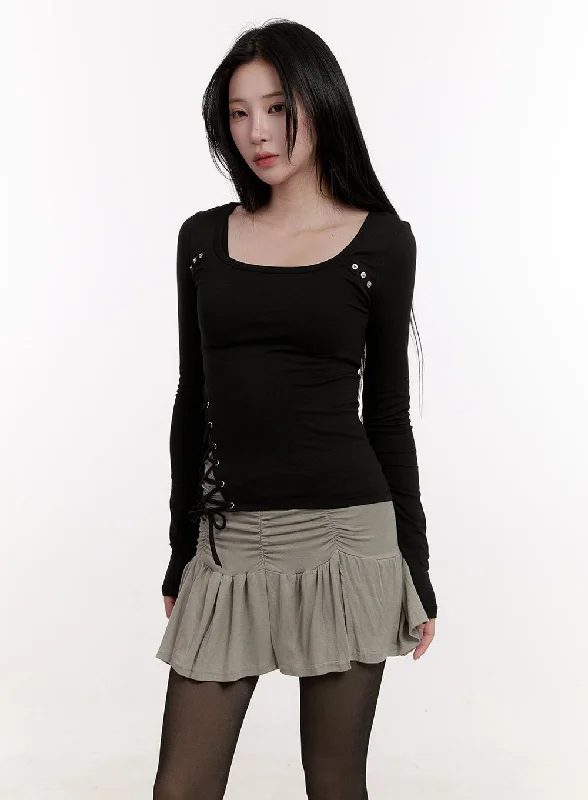 Asymmetric Lace-Up Slim-Fit Top CJ531