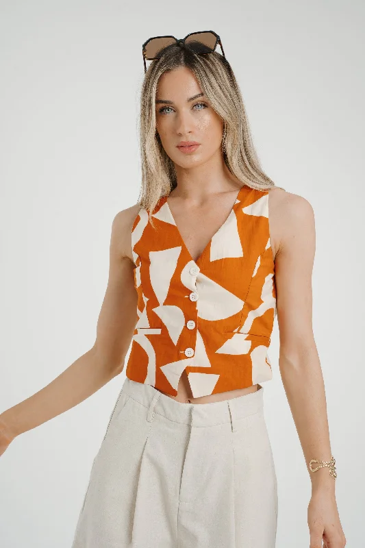 Frankie Printed Waistcoat In Orange Mix