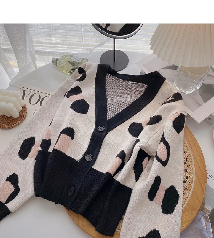 Korean minority design fashion retro printed long sleeve short top  6539