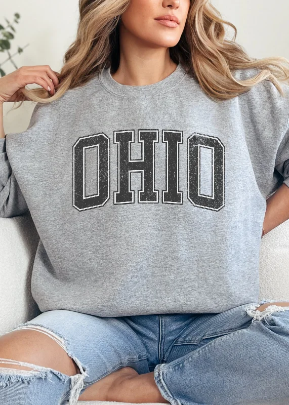 DISTRESSED OHIO VARISITY LETTER BLACK GRAPHIC PULLOVER - MADE TO ORDER