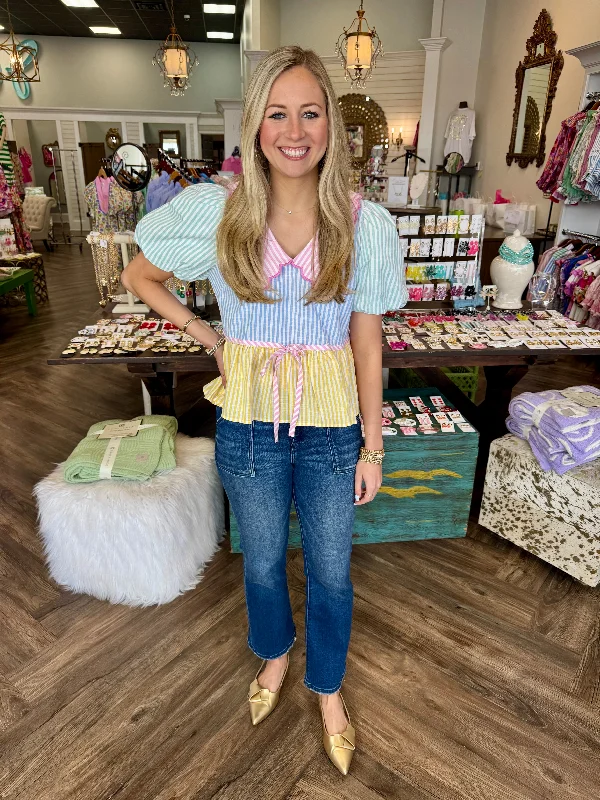 Pastel Striped Peplum Top