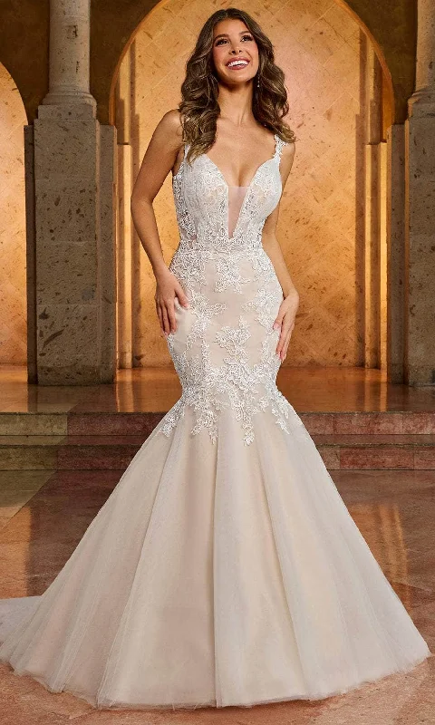 Rachel Allan RB2173 - Embroidered Plunging V-Neck Bridal Gown