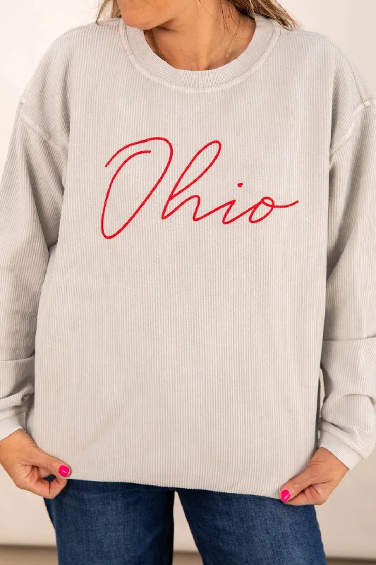 Cursive Ohio Grey Ribbed Graphic Crewneck