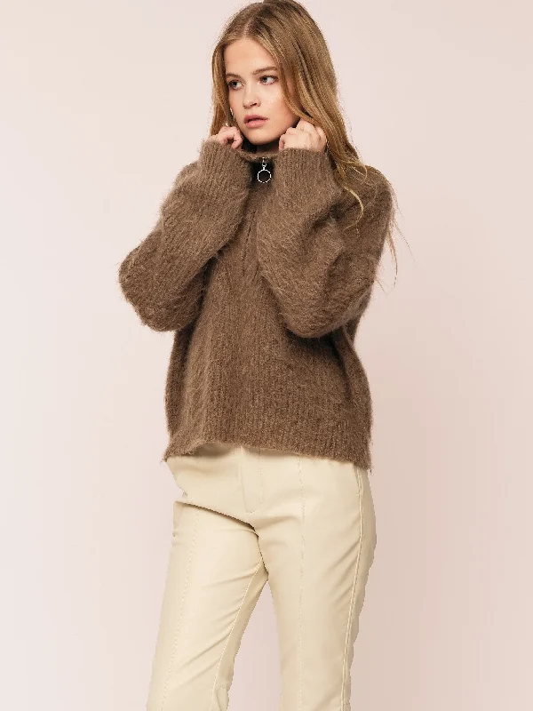 Florie Brushed Zip Knit - Chocolate Brown