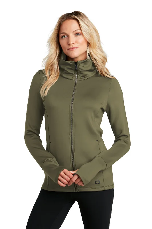 Ogio Womens Endurance Modern Performance Moisture Wicking Full Zip Sweatshirt w/ Pockets - Deep Olive Green