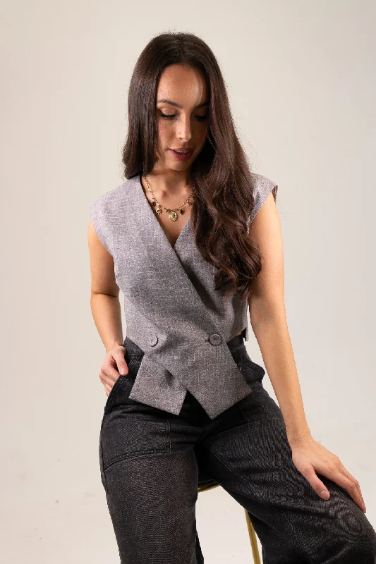 Maria Crossover Waistcoat In Grey