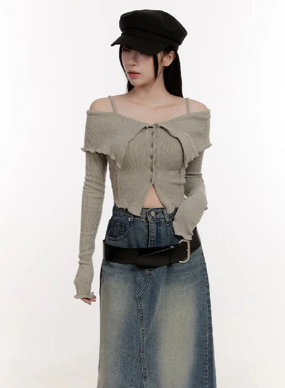 Strapped Off-Shoulder Long-Sleeve Crop Top CJ529