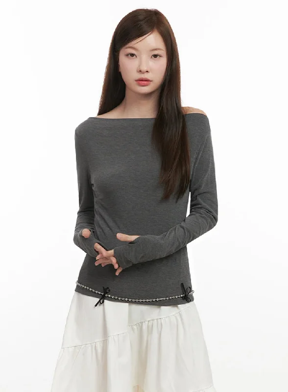 Chic Boat Neck Long Sleeve Top IJ527