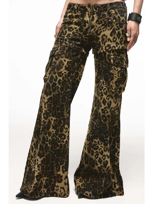 2way Leopard Pattern Low Rise Studs Flare Jeans [S0000009010]