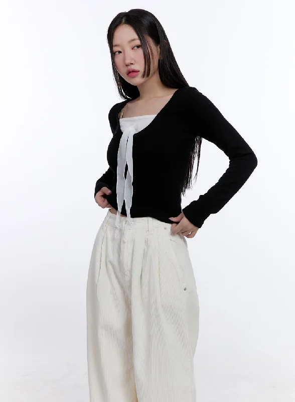 Elegant Ribboned Long-Sleeve Top CJ513