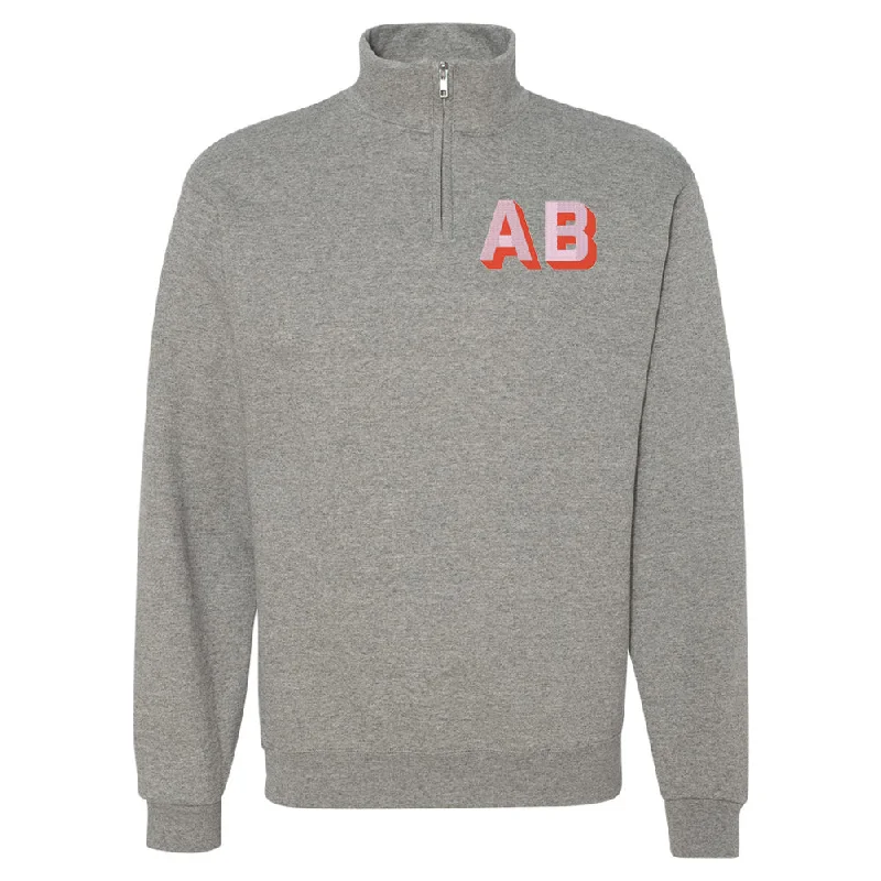 Initialed Shadow Block Letters Quarter Zip Sweatshirt