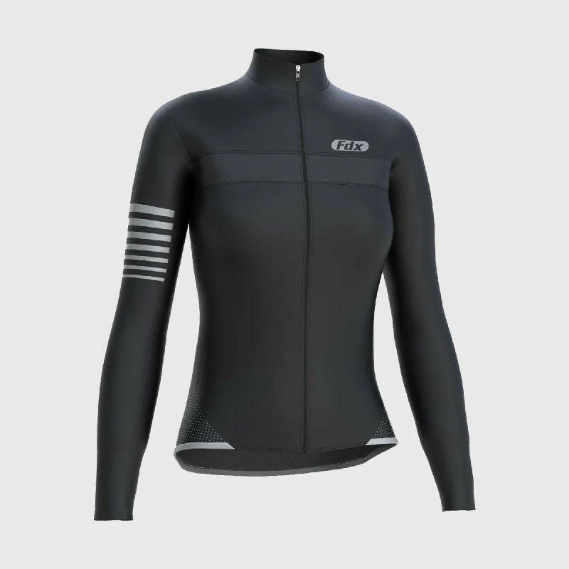 Fdx All Day Women's & Girl's Black Thermal Roubaix Long Sleeve Cycling Jersey