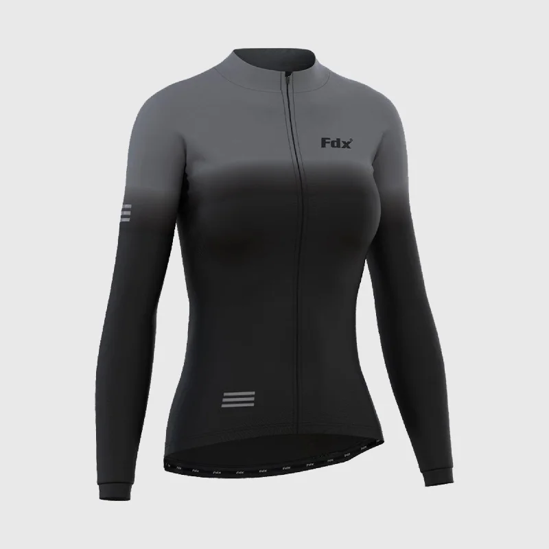 Fdx Duo Women's & Girl's Grey / Black Thermal Roubaix Long Sleeve Cycling Jersey