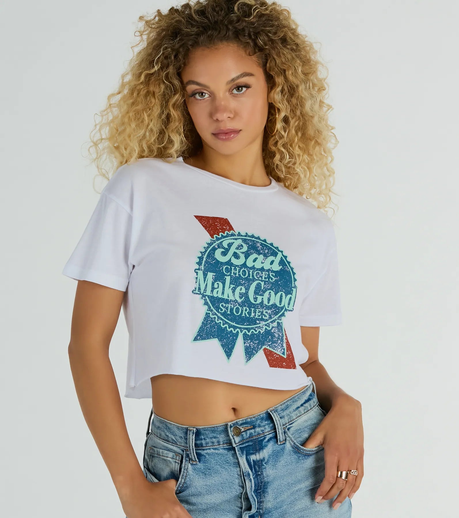 Bad Choices Make Good Stories Cropped Graphic Tee