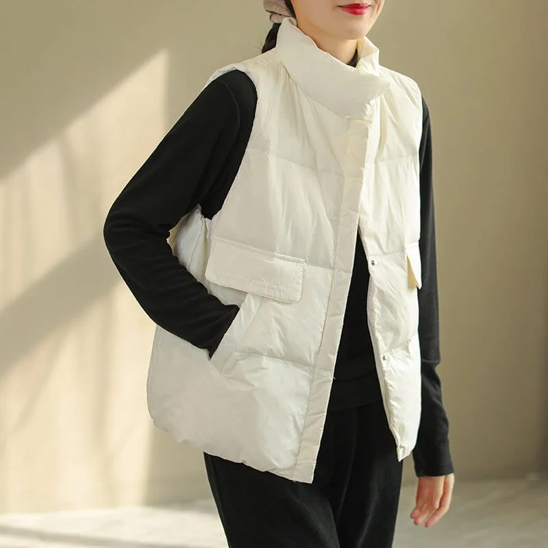 Women Solid Color Minimalist Winter Loose Down Vest