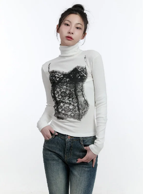 Corset Turtle-Neck Long-Sleeve Top CJ520