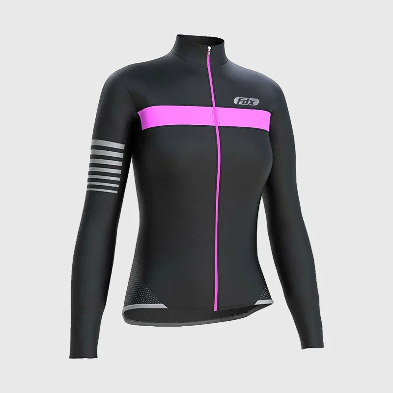 Fdx All Day Women's & Girl's Pink Thermal Roubaix Long Sleeve Cycling Jersey