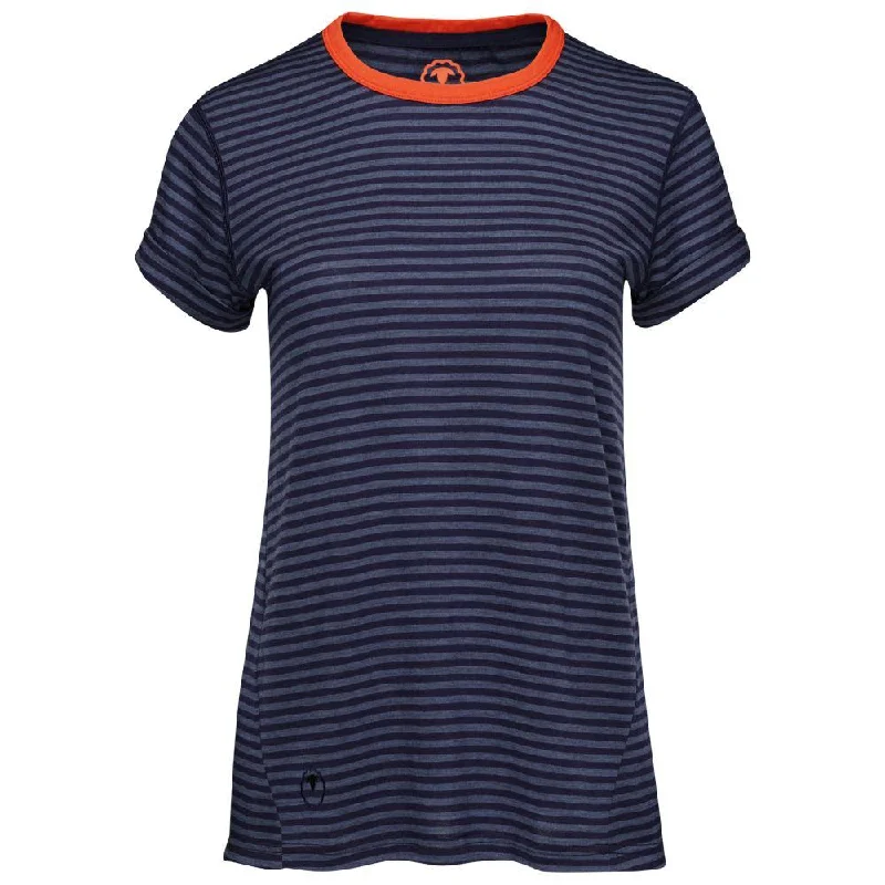 Womens Merino 150 Roll Sleeve Tee (Mini Stripe Navy/Denim)