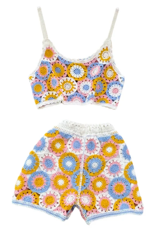 'Valencia' Crochet Crop Top & High Waist Shorts Set (3 Colors)