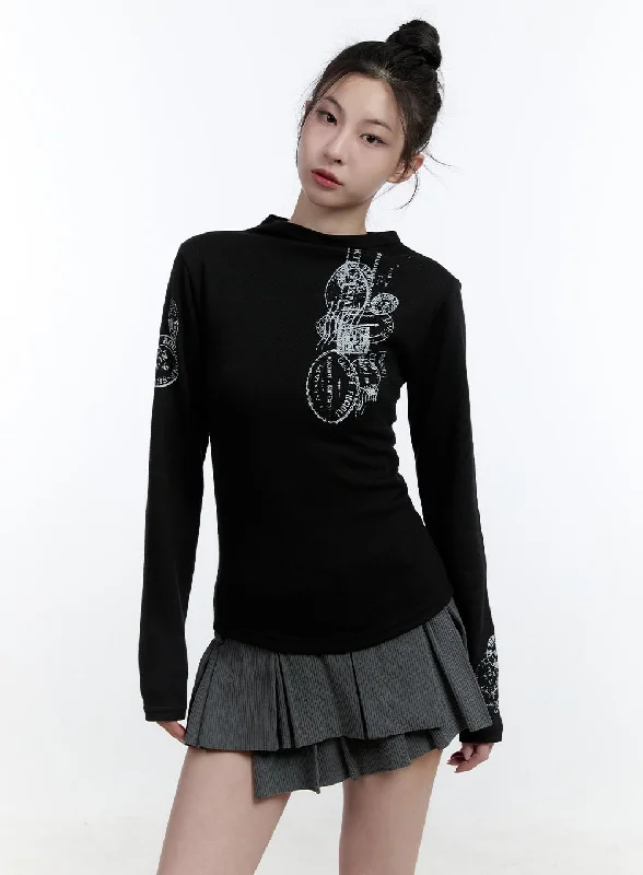 Slim-Fit Graphic Print Long Sleeve Top CJ522