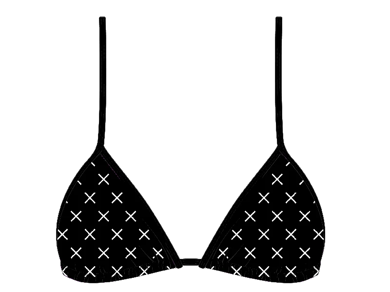 Black Logo Print Bikini Top