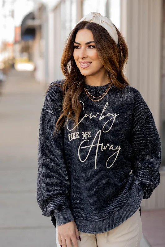 Cowboy Take Me Away Side Slit Ribbed Graphic Crewneck