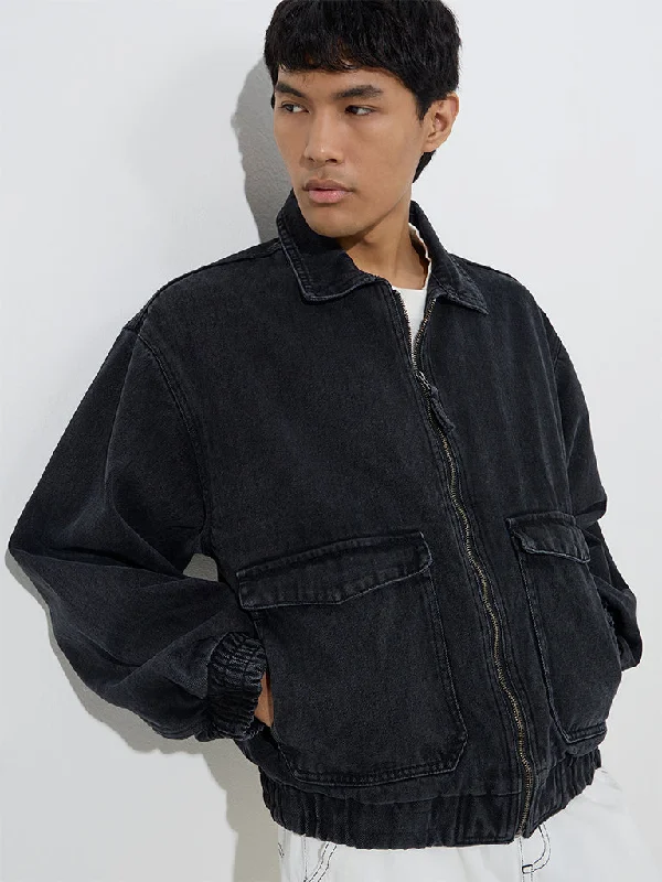 Nuon Charcoal Relaxed-Fit Denim Jacket