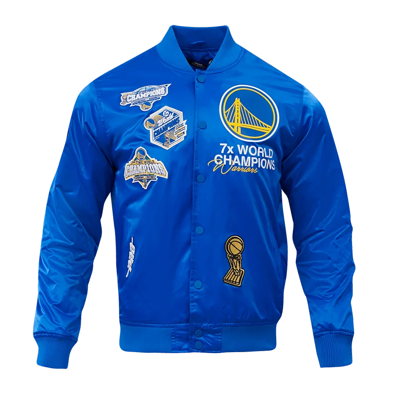 NBA GOLDEN STATE WARRIORS CHAMPIONSHIP MEN'S SATIN JACKET (ROYAL BLUE)