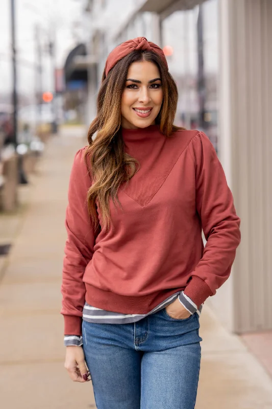 V Accented Mock Neck Sweatshirt